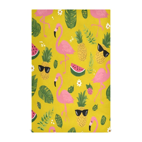 1 Pack Printed Kitchen Dish Towels Soft and Absorbent Dish Cloths Washing Drying Dishes Flamingos Watermelon and Pineapples