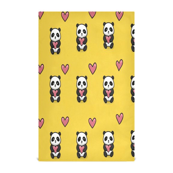 1 Pack Printed Kitchen Dish Towels Soft and Absorbent Dish Cloths Washing Drying Dishes Panda Cartoon with Heart Pattern