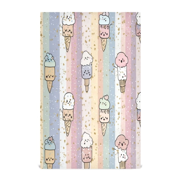 1 Pack Printed Kitchen Dish Towels Soft and Absorbent Dish Cloths Washing Drying Dishes Pastel Cartoon Ice Cream Pattern