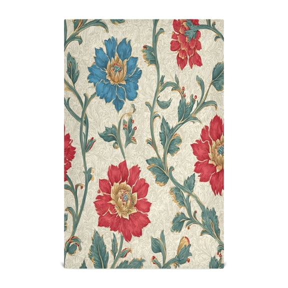 1 Pack Printed Kitchen Dish Towels Soft and Absorbent Dish Cloths Washing Drying Dishes Red Floral and Plant Pattern