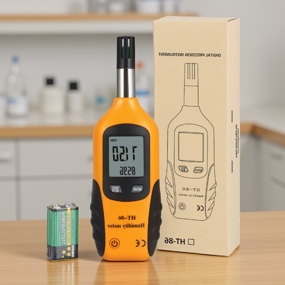 1-Pack Psychrometer Thermo-Hygrometer, LCD Temperature Humidity Meter with Dew Point and Wet Bulb Temperature, 9V Included