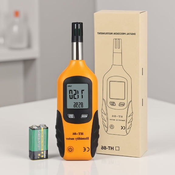 1 Pack Psychrometer Thermo-Hygrometer, LCD Temperature and Humidity Meter with Dew Point and Wet Bulb Temperature, Backlit Display, 9V Included