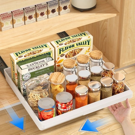 1 Pack Pull Out Cabinet Organizers Expandable, Slide Out Drawers for Kitchen, Bathroom, Pantry, Under Sink Storage, Pull Out Drawers Fixed with Adhesive Nano Film (White, 11.6''-17.5'')