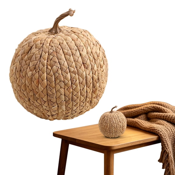 1 Pack Pumpkin Fall Decor, Woven Wicker Pumpkins for Home, Beige | Cattail Material, Farmhouse Style, Autumn Thanksgiving Decorations, Fall Centerpieces for Table Porch Mantel Indoor