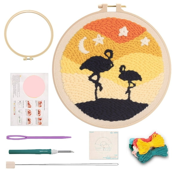 1 Pack Punch Needle Embroidery Starter Kits Include for Adults, Punch Needle Set with Embroidery Hoops, with Yarns, Instructions for Punch Needle