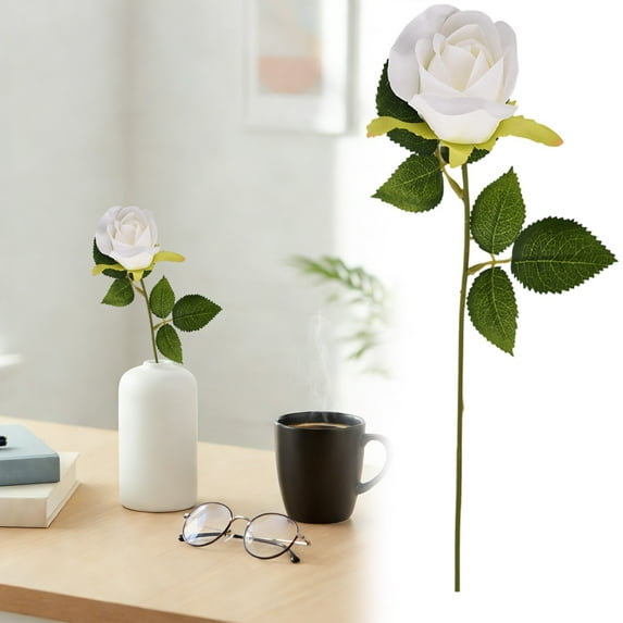 1 Pack Pure White Artificial Flowers with Stems Silk Roses Fake Flowers Bouquet for Wedding Centerpiece Table Vase Home Kitchen Party DIY Decor, 50cm/19.68Inch (B)