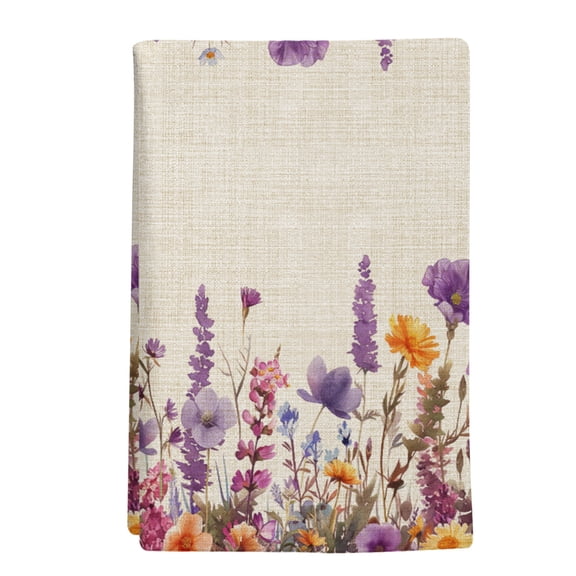 1 Pack Purple Poppy Kitchen Towels Lavender Gold Daisy Watercolor Floral Linen Decorative Dish Towel Sets Absorbent Quick Dry Hand Cloths Tea Towels for Cooking Baking Farmhouse Gifts 18x28in
