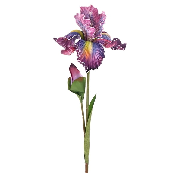 1-Pack Purple Red Artificial Iris Flowers with Flower Bud,17.7 Inch Faux Iris PU Bouquets Real Touch for Home/Wedding