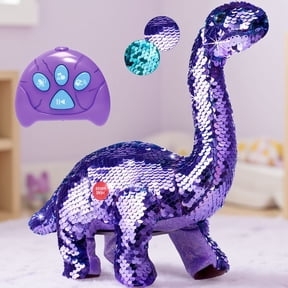 1 Pack Purple Remote Control Dinosaur with Sequins, Talks Walks Roars Sings, 2-7