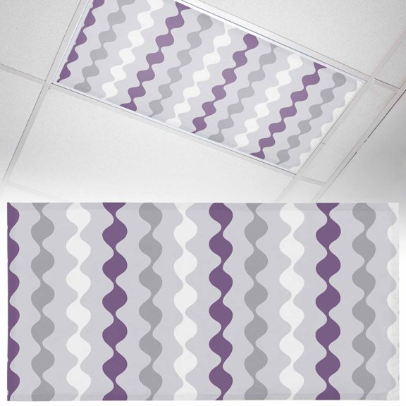 1 Pack Purple Wave Line Fluorescent Light Covers for Ceiling Lights Modern Gray Striped Abstract Gradient Magnetic Ceiling Light Covers Overhead Light Filters for Office Classroom Home