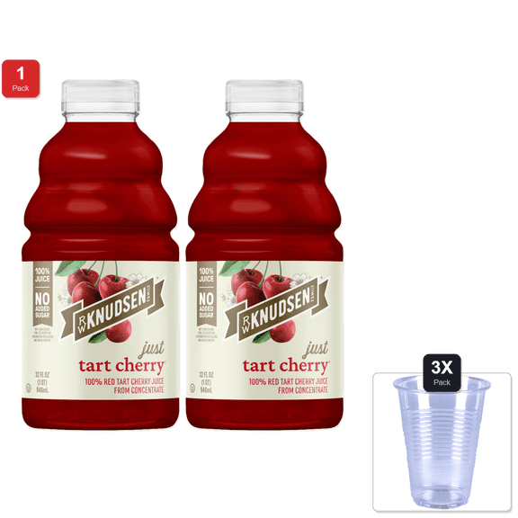 1 Pack | R.W. Knudsen Just Tart Cherry Juice, 32 Fl Oz (Pack Of 2) & 3x Disposable Cup