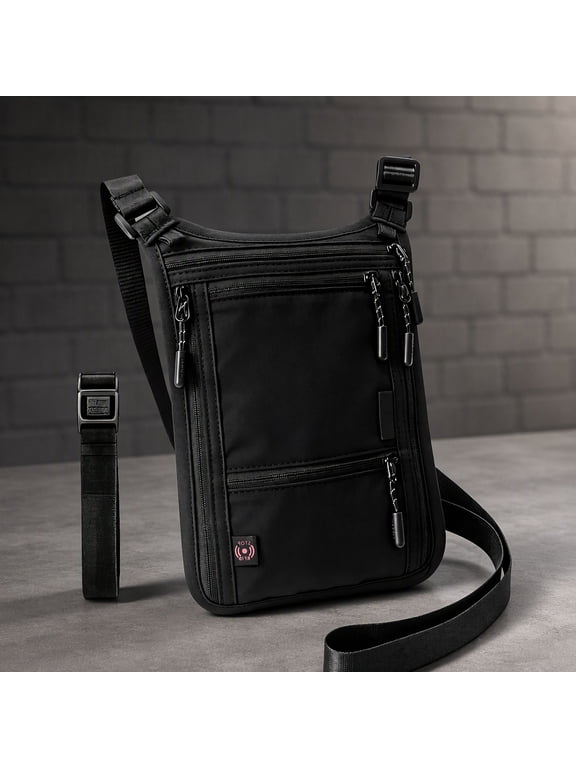 1 Pack RFID Blocking Neck Wallet, Passport Holder Concealable Travel Pouch with Belt, 5 Compartments, Water-Resistant Fabric, Unisex