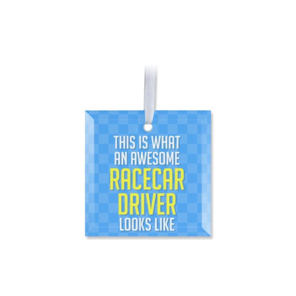 1 Pack - Racing Awesome Driver Fanatic's Tempered Glass Christmas Ornament - 3 Inch Square