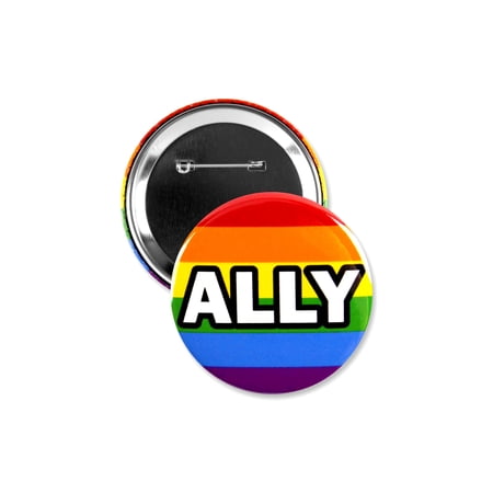 1 Pack - Rainbow Ally LGBTQ+ Pride Flag Pinback Button - 3 Inch