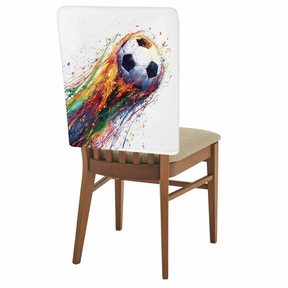 1 Pack Rainbow Soccer Chair Back Covers Abstract Paint Trails Artistic Multicolor Fluid Art Ball Stretchable Removable Chair Slipcovers Washable Seat Covers for Kitchen Restaurant 19 x 18 Inch