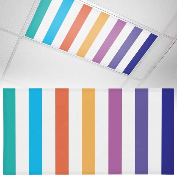 1 Pack Rainbow Striped Fluorescent Light Covers for Ceiling Lights Colorful Rectangular Geometric Magnetic Ceiling Light Covers Overhead Light Filters for Office Classroom Home
