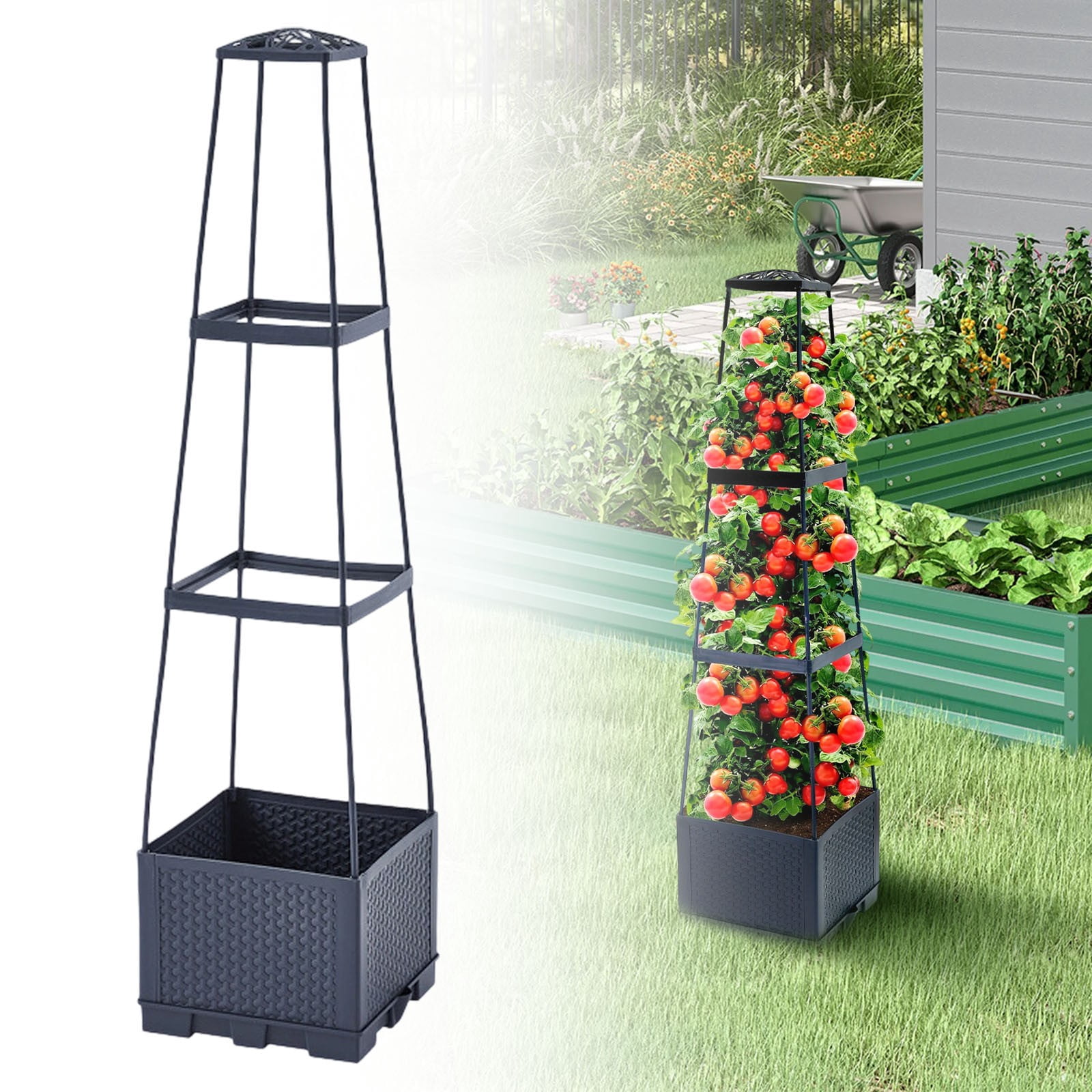 1 Pack Raised Garden Bed Tomato Planter with Trellis, Tomato Cage Plant Support Planters, Self-Watering Planter for Tomatoes Climbing Plants Vegetable Vine Flowers Outdoor & Indoor