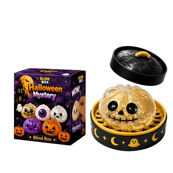 1 Pack Random Skull Pumpkin Eyeball Dumpling Squishy Box, 3.35 Inch Slow Rebound Glitter Squeeze Ball, Mystery Blind Box Toy (A)