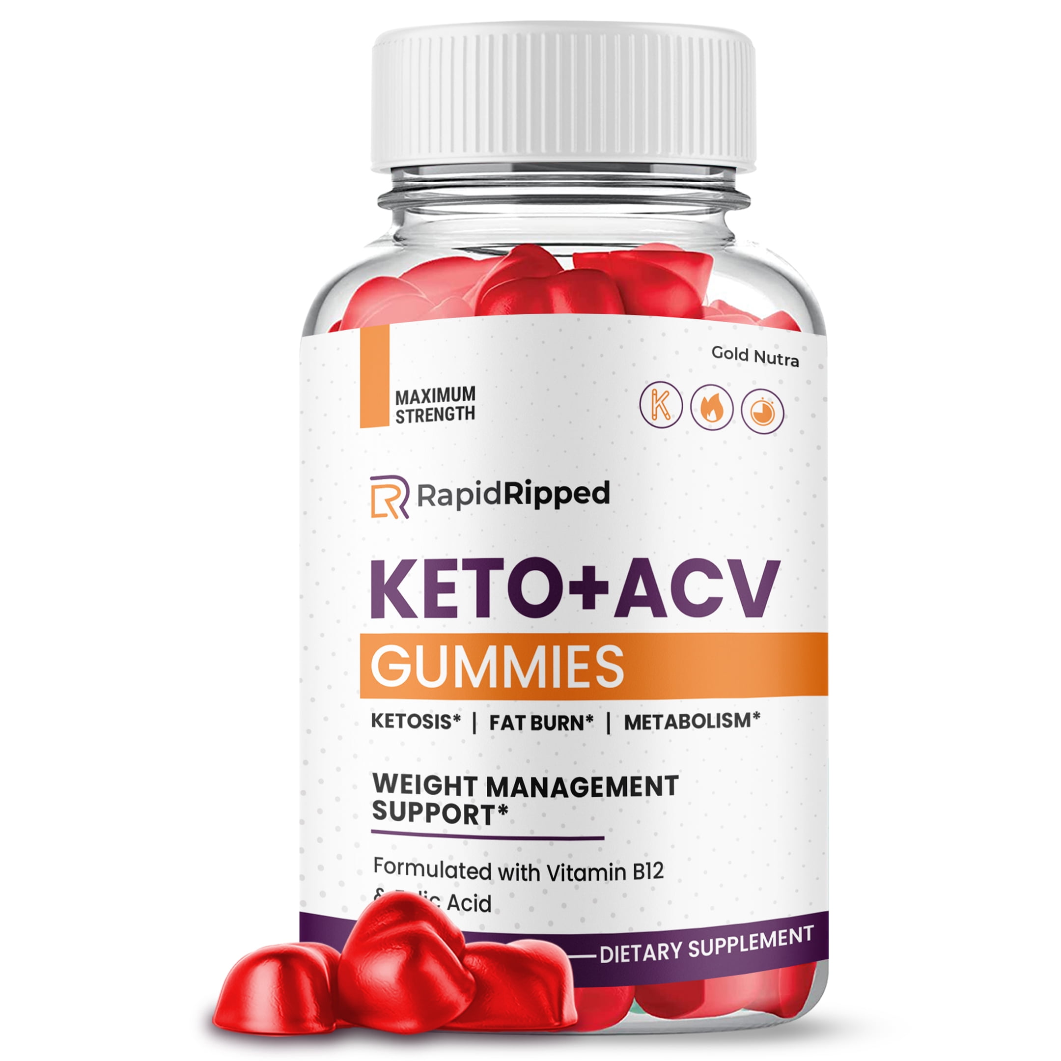 (1 Pack) RapidRipped Keto ACV Gummies, Apple Cider Vinegar, Max Strength, 1 Month Supply Dietary Supplement, Made in USA