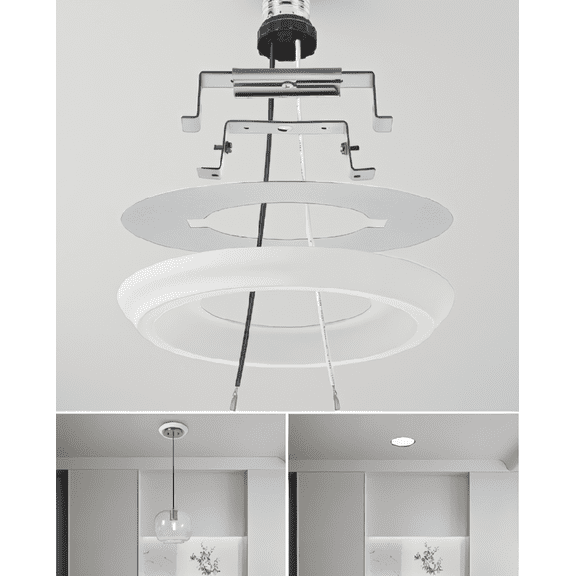 1-Pack Recessed Can Light Conversion Kit, 5/6 Inch Ceiling Fixture to Pendant Adapter, E26 Socket, Mounting Bracket, White