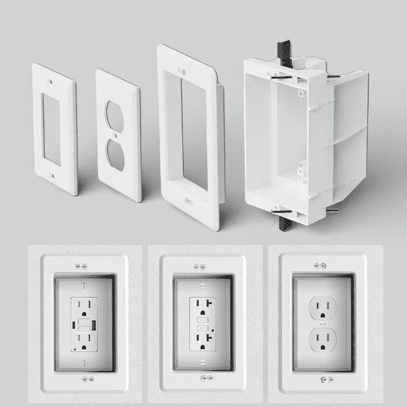 1-Pack Recessed Outlet Box, In-Wall Design, GFCI and Standard Outlet Compatible, for Wall Mount TV, Antenna, Cable, 4.25x4.25x6.75 In
