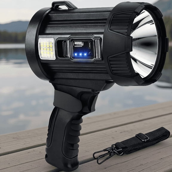 1-Pack Rechargeable LED Spotlight Handheld Flashlight with Solar Panel and COB Work Light, Waterproof, for Camping Boating
