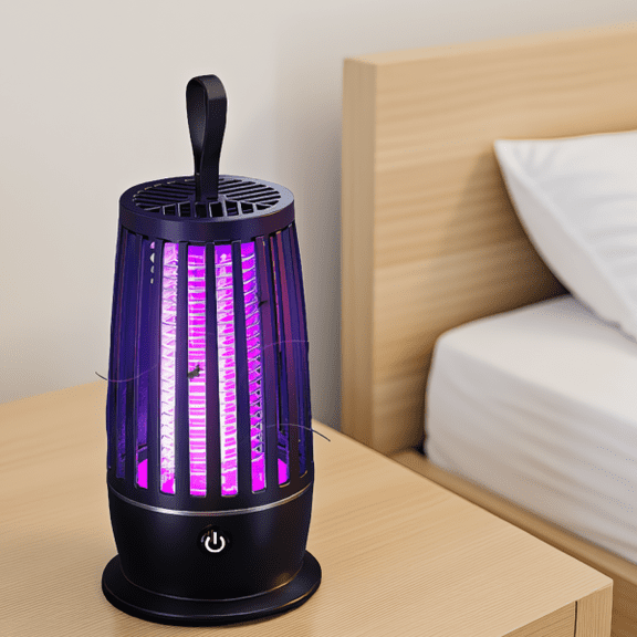1-Pack Rechargeable Zapper Lamp, 365nm UV Light with Night Light, 1615 Sq Ft Coverage, Hanging Strap, Black