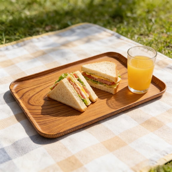 1 Pack Rectangular Serving Tray with Faux Wood Grain, Lightweight Plastic Food and Drink Platter, Stackable and Durable Utility Tray for Home & Kitchen, 24 cm (BY)