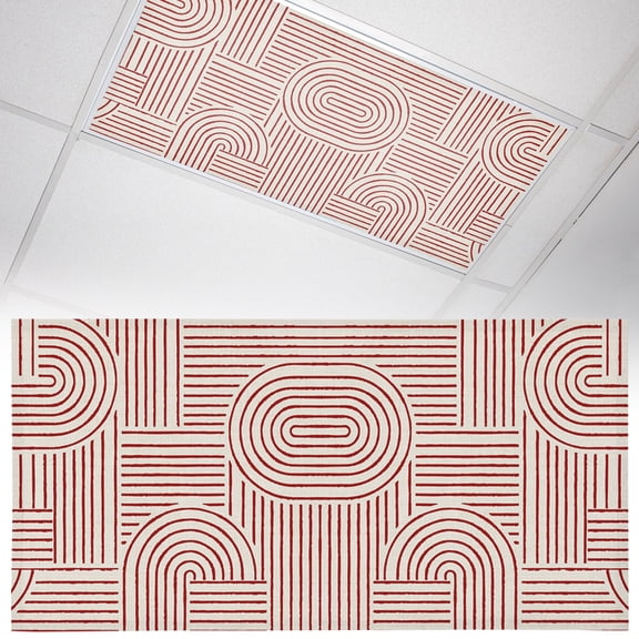 1 Pack Red Beige Arches Fluorescent Light Covers for Ceiling Lights Abstract Modern Minimalist Curves Line Geometric Magnetic Ceiling Light Covers Overhead Light Filters for Office Classroom Home
