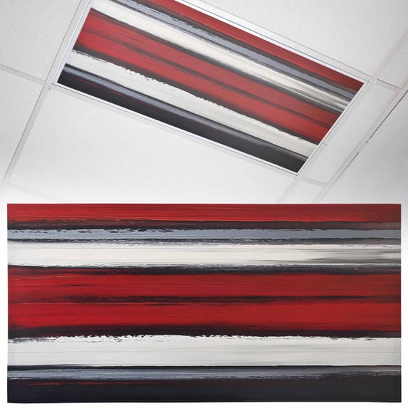 1 Pack Red And Black Strip Fluorescent Light Covers for Ceiling Lights Classic Modern Art Abstract Magnetic Ceiling Light Covers Overhead Light Filters for Office Classroom Home