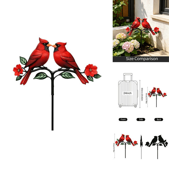 1 Pack Red Cardinal Metal Garden Stake, 35cm/13.78in Decorative Garden Stake, Cardinal Garden Decor, Weatherproof Ironwork Yard Art for Lawn Patio Flower Bed, Cardinal Gifts for Bird Lovers.