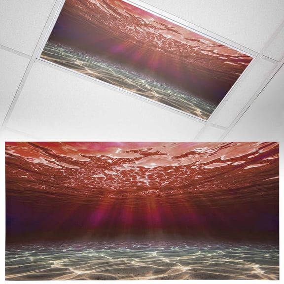 1 Pack Red Ocean Fluorescent Light Covers for Ceiling Lights Underwater World Clear Water Ripple Sunlight Magnetic Ceiling Light Covers Overhead Light Filters for Office Classroom Home