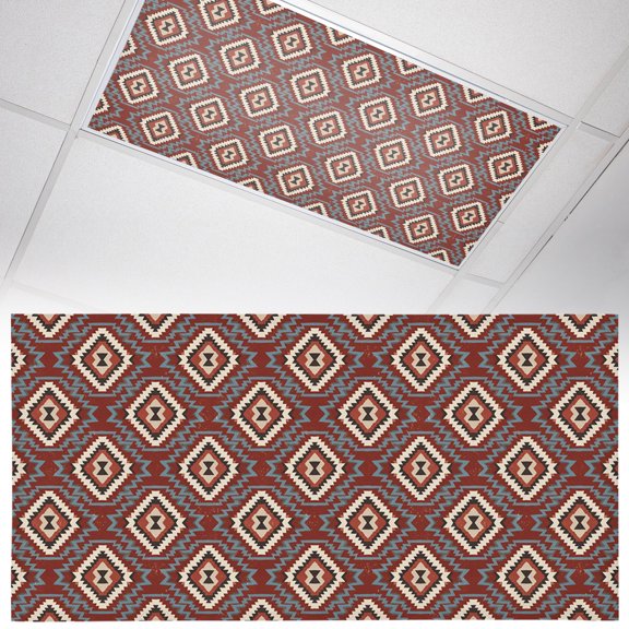1 Pack Red Slate Diamonds Fluorescent Light Covers for Ceiling Lights Abstract Vintage Minimalist Geometric Grid Magnetic Ceiling Light Covers Overhead Light Filters for Office Classroom Home