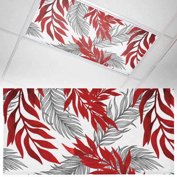 1 Pack Red Willow Leaf Fluorescent Light Covers for Ceiling Lights Abstract Art Leaves Botanical Lines Farmhouse Magnetic Ceiling Light Covers Overhead Light Filters for Office Classroom Home