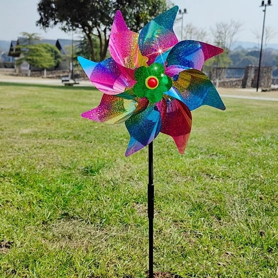 1 Pack Reflective Pinwheels with Stakes, Extra Sparkly Pin Wheel for Garden Decor, Bird Repellent Devices Deterrent to Scare Birds Away from Yard Patio Farm
