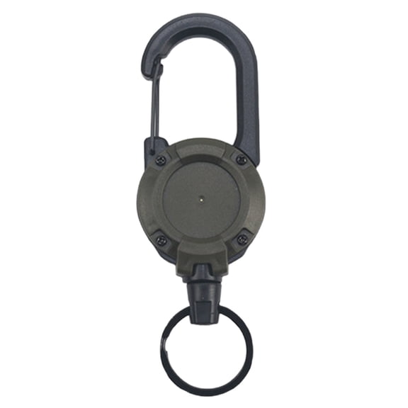 1-Pack Retractable Keychain, Heavy Duty Carabiner Badge Holder, Tactical Id Badge Reel Key Chain with Steel Retractable Cord, Durable Metal Belt Clip Lanyard Reel for Keys & Outdoor Work Army Green