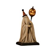 1 Pack Retro Glowing Ghost Figurine Holding a Glowing Pumpkin cane, Cute Standing Ghost Decor for Halloween Decorations Indoor
