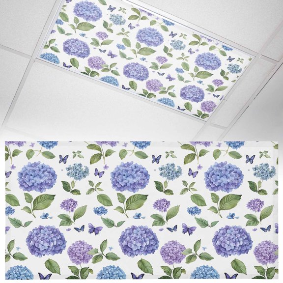 1 Pack Retro Purple Fluorescent Light Covers for Ceiling Lights Hydrangeas Floral Leaf Country Plant Farmhouse Magnetic Ceiling Light Covers Overhead Light Filters for Office Classroom Home