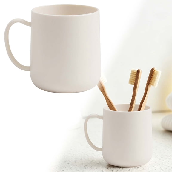 1 Pack Reusable Plastic Mug with Handle, Modern Unbreakable Drinking Cup, Multi-Purpose Tumbler for Bathroom Rinsing, Kitchen, and Coffee, 11x8.2 cm (C)
