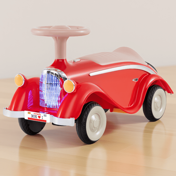 1-Pack Ride-On Car with LED Lights and Horn, Foot-to-Floor Push Ride On for 19-36 Months, Red