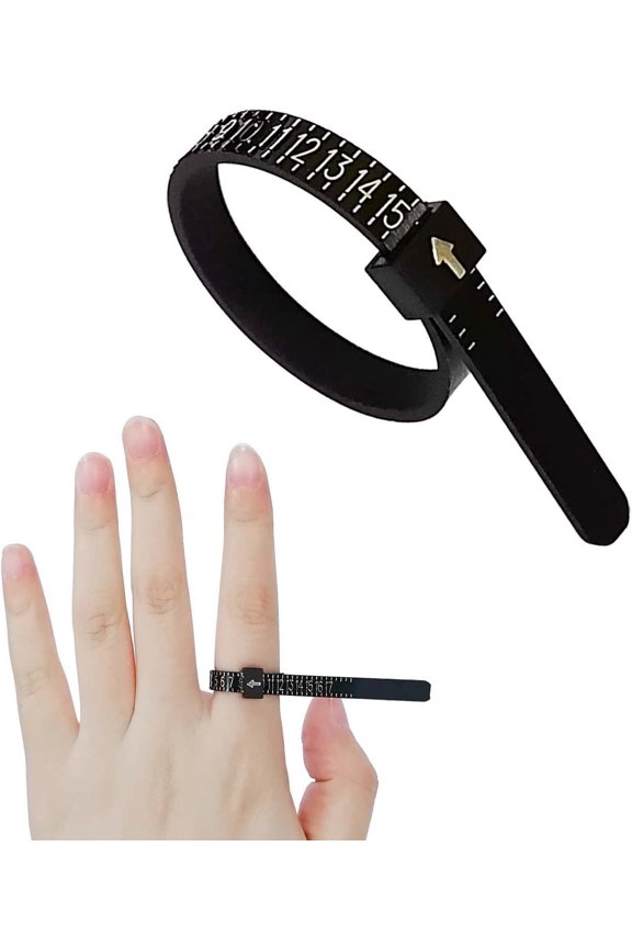 1 Pack Ring Sizer Measuring Gauge, 1-17 Rings Size, Plastic Finger Sizing Measure Tool, , Black