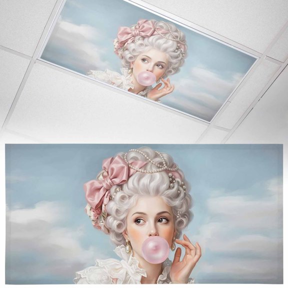 1 Pack Rococo Hair Woman Fluorescent Light Covers for Ceiling Lights Portrait Bubblegum Fashion Retro Woman Magnetic Ceiling Light Covers Overhead Light Filters for Office Classroom Home