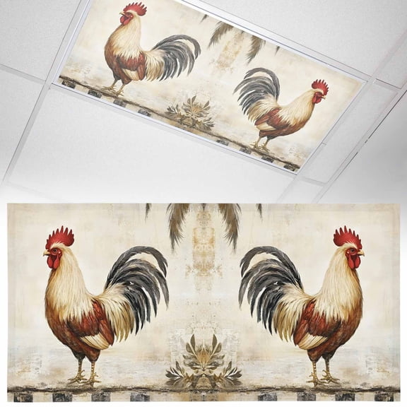1 Pack Rooster Chicken Fluorescent Light Covers for Ceiling Lights Black Plaid Watercolor Vintage Texture Farm Magnetic Ceiling Light Covers Overhead Light Filters for Office Classroom Home