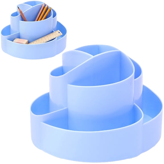 1-Pack Rotatable Multi-Compartment Desk Organizer Pen Holder, 360° Rotating Caddy 6.69"x4.92" with Large Capacity Compartments for Markers Ruler and Craft Tools, Home Office Dorm, Sky Blue, By Harlik