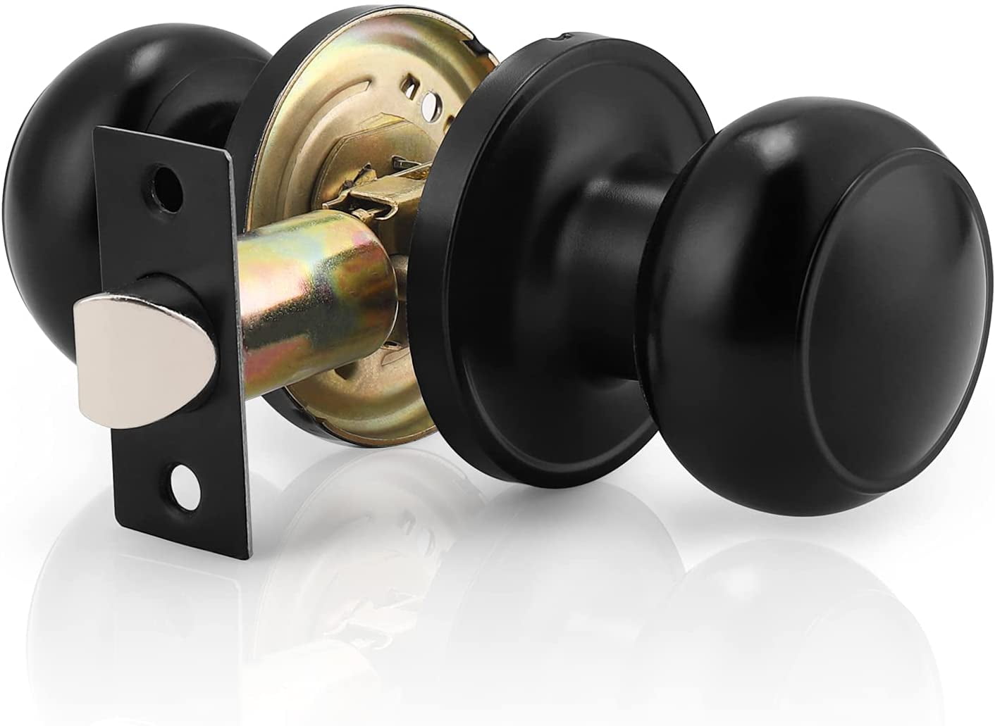 1 Pack Round Passage Door Knob(Non-Locking Knobs), Keyless Interior/Exterior Door Lockset,Passage Knobs for Hallway/Closet,Black Finish Modern Design Door Hardware