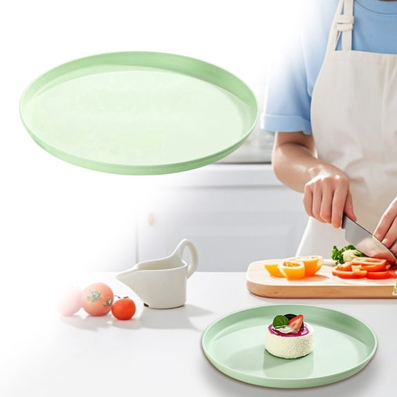 1 Pack Round Plastic Serving Tray Platter, 10.23 Inch Lightweight Wheat Straw Food Tray, Tea Tray for Party, Reusable Restaurant Fast Food Holder for Cup Cake Snack Fruits(C)