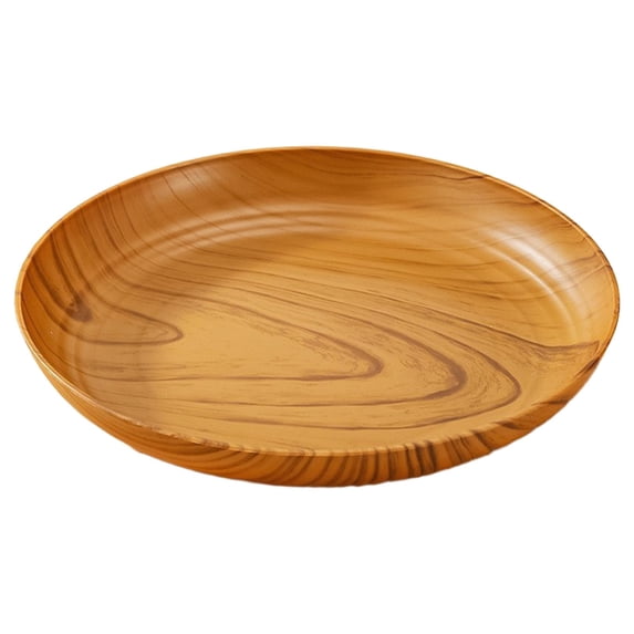 1 Pack Round Serving Tray with Faux Wood Grain, Japanese-Style Plastic Plate for Tea, Coffee, and Desserts, Lightweight and Durable Home and Cafe Accessory, 25cm (C)