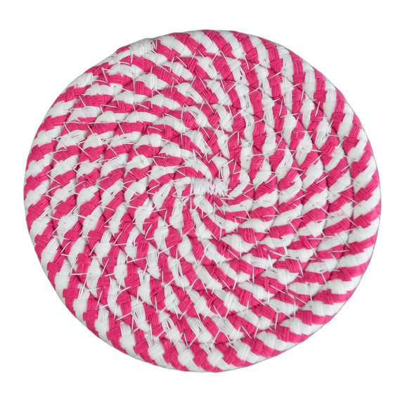 1 Pack Round Woven Coaster, Cotton Linen Braided Cup Mat – Non-Slip, Heat Resistant, Cream Pink Striped Table Protector for Home & Office Coffee Mug Decor