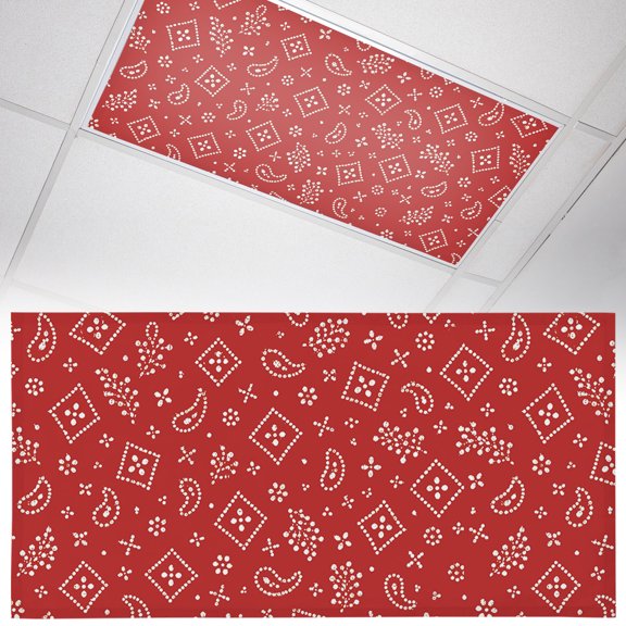 1 Pack Ruby Red Bandana Fluorescent Light Covers for Ceiling Lights Rustic Southwestern Minimalist Farmhouse Flower Magnetic Ceiling Light Covers Overhead Light Filters for Office Classroom Home