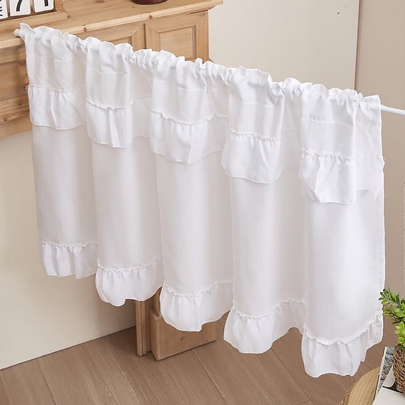 1 Pack Ruffled Edge Short Curtains – Handcrafted Blackout Tier Curtains for Kitchen, Cabinet, Basement, Camper, Farmhouse Decorative Privacy Cafe Window Treatment, 17.7"x39.4"
